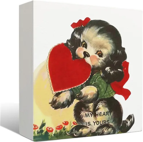Decoración vintage para el día de San Valentín, letrero de madera para el día de San Valentín, decoración de escritorio para el día de San Valentín,