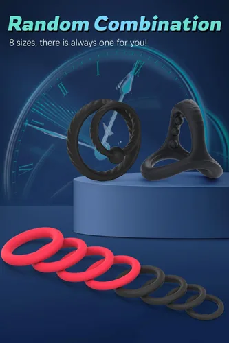 Miniatura 6 de Juego de anillos de silicona para el pene con 10 tamaños diferentes para mejorar la erección, juguete sexual para hombres más fuertes de larga
