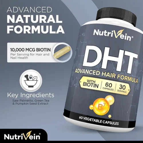 Miniatura 3 de Nutrivein Bloqueador DHT prémium para hombres y mujeres, con biotina, suministro para 30 días (60 cápsulas): suplementos para el cabello