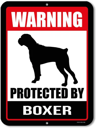 Honey Dew Gifts, Señal de aluminio de metal con advertencia protegida por boxer, Beware of Dog, 9 x 12 pulgadas, HDG-1062