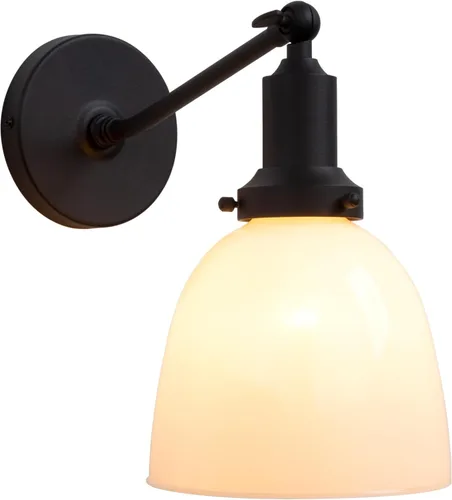 Miniatura 10 de PERMO Aplique individual industrial vintage para montaje en pared con cúpula ovalada de 5.5 pulgadas, pantalla de vidrio blanco leche, aplique