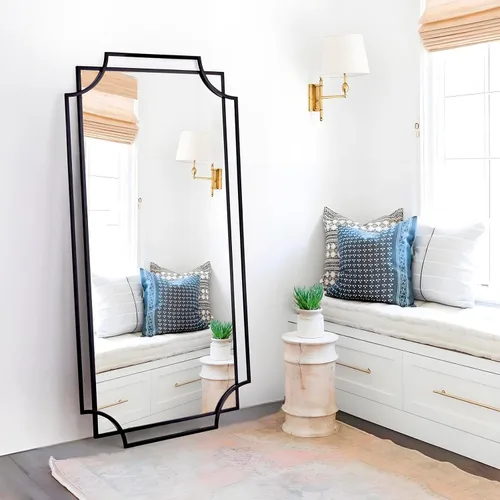 Miniatura 12 de Espejo de pared negro para sala de estar, espejo de baño negro de 36 x 24 pulgadas con marco de metal, espejo decorativo antiguo para sala de estar