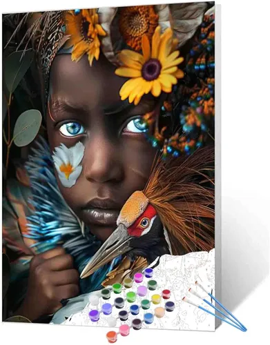 Miniatura 31 de Angel Girl - Pintura por números para adultos, corona de rosas rosadas, pintura al óleo digital, pintura acrílica, kit de pintura linda para niñas