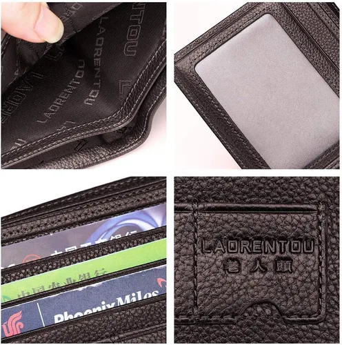 Miniatura 4 de LAORENTOU Billeteras de cuero genuino para hombre, billeteras plegables con cremallera, bolsillo para monedas, casual, cartera delgada