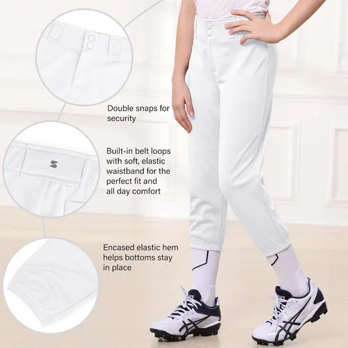 Miniatura 5 de Stelle Pantalones de sóftbol para niñas, pantalones de béisbol para jóvenes, pantalones de lanzamiento rápido con bolsillos, camiseta para niños
