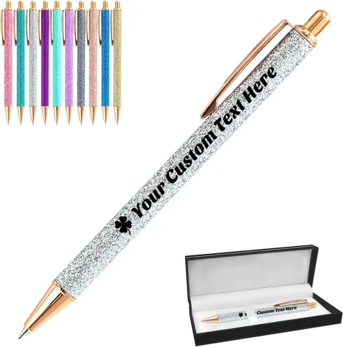 Miniatura 11 de 10 bolígrafos personalizados con purpurina, bolígrafos impresos personalizados a granel, bolígrafos retráctiles de tinta negra para graduación