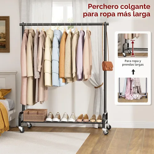 Miniatura 3 de SLEEPING LAMB Percheros de ropa resistentes para colgar ropa, 43 pulgadas de ancho, perchero de ropa rodante de metal con ruedas, perchero de Negro