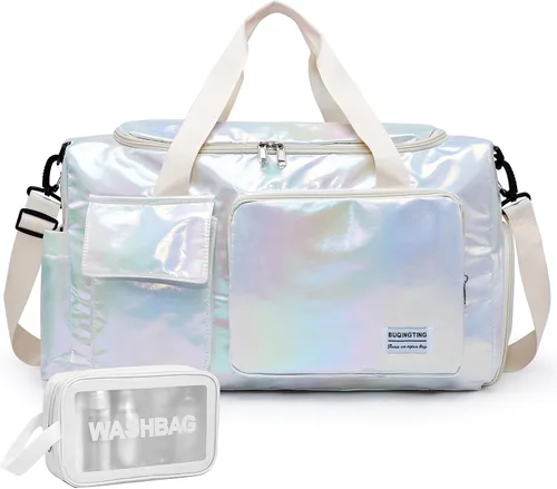 Miniatura 13 de Bolsa de Gimnasio Pequeña para Mujer, Bolsa de Lona de Viaje, Bolsa de Fin de Semana con Compartimento para Zapatos