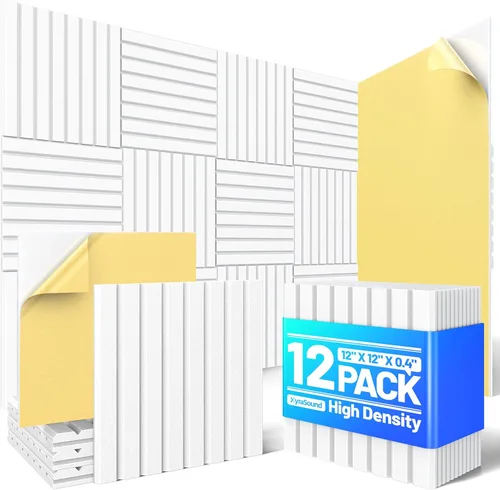 Paquete de 12 paneles de espuma a prueba de sonido para paredes, paneles acústicos con listones autoadhesivos de 12 x 12 x 0.4 pulgadas, panel de