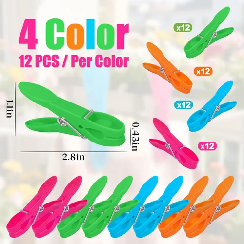Miniatura 3 de Pinzas para ropa, paquete de 24 pinzas de plástico de colores, pinzas de ropa resistentes, clips de lavandería antideslizantes para colgar ropa