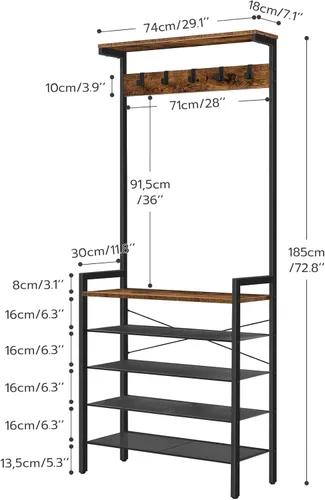 Miniatura 7 de HOOBRO Árbol de pasillo con banco, perchero con almacenamiento de zapatos, zapatero y perchero, almacenamiento de zapatos de entrada de 5 niveles, 5