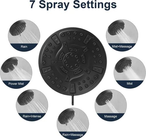 Miniatura 6 de Cabezal de ducha filtrado negro mate, alta presión, 7 modos, con filtro para agua dura, repuesto ajustable, elimina cloro y sustancias nocivas, ABS