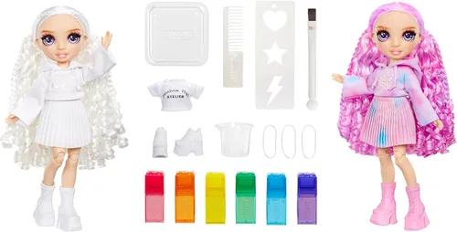 Miniatura 2 de Muñeca de moda DIY de Rainbow High con acuarelas y creaciones a partir de colores lavables + kit de teñido anudado, ojos morados, cabello rizado