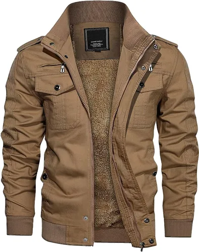 Miniatura 14 de CRYSULLY - Abrigo de invierno para hombre, estilo casual, con forro polar, bolsillos múltiples, estilo campo, con capucha extraíble