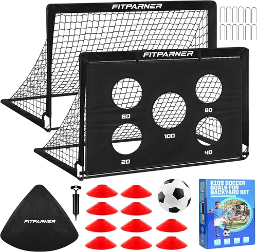 Portería de fútbol, portería de fútbol para niños en el patio trasero, 2 unidades, redes de fútbol portátiles de 4 x 3/6 x 4 pies con objetivo,