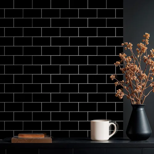 Miniatura 4 de Black Peel and Stick Backsplash Subway Tile, 12"x12", 6-Sheet Self Adhesive, Faux Ceramic, Glossy, 5.97 SQ.FT, For Kitchen Bathroom
