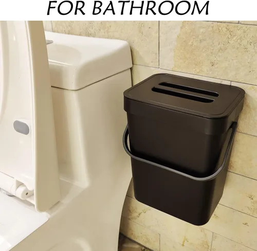 Miniatura 4 de stonespace Cubo de compost de cocina para encimera, pequeño bote de basura colgante con tapa debajo del fregadero para cocina y baño, cubo de Negro