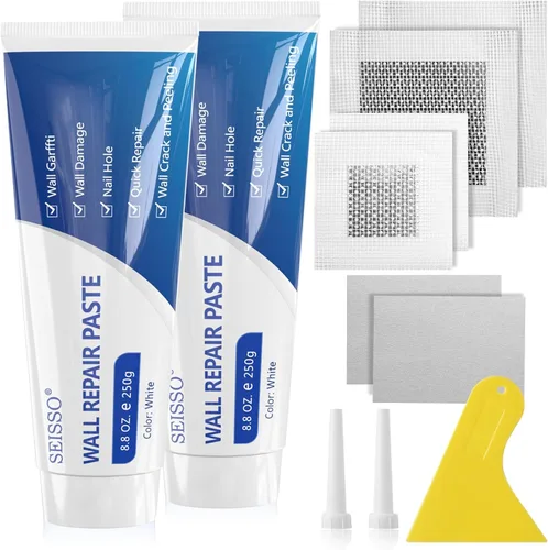 Kit de pasta de reparación de pared, 2 x 8.82 oz de agente reparador de pared con parche de reparación de pared x 4 y raspador, kit de reparación de