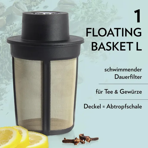 Miniatura 2 de Finum 63/421.41.00 - Cesta flotante de infusión de té y especias de hojas sueltas de acero inoxidable, tamaño grande, negro