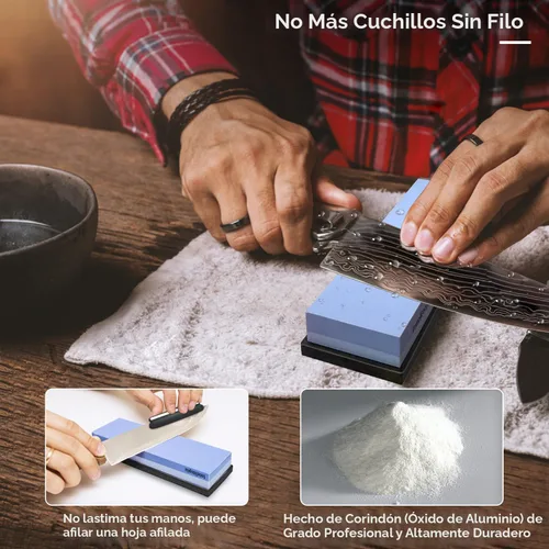 Miniatura 3 de Intelitopia Juego completo de piedras afiladoras de cuchillos – Piedra afiladora de doble grano 400/1000 3000/8000 con suavizador de cuero, piedra
