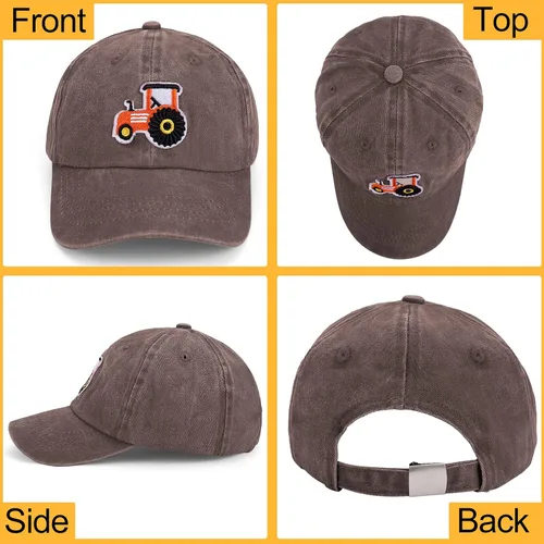 Miniatura 4 de Gorras de béisbol de tractor de granja para niños y niñas, sombrero vintage lavado, ajustable, divertido sombrero para papá para niños pequeños de 3