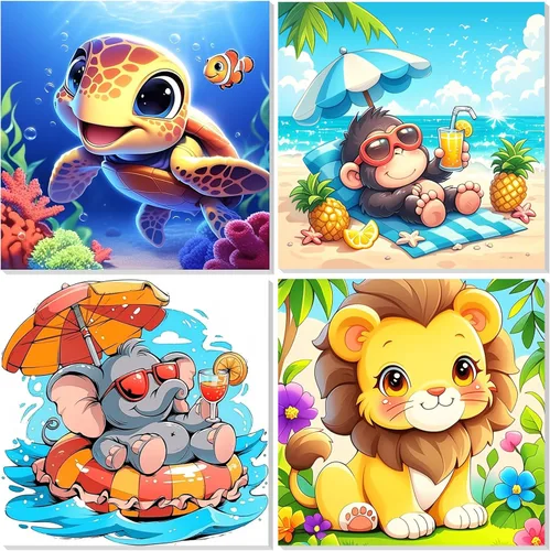 Miniatura 11 de EOBROMD Mrine Life - Paquete de 4 kits de pintura enmarcada por números para niños, kits de bricolaje para niños de 4 a 8 a 12 años, pintura sobre
