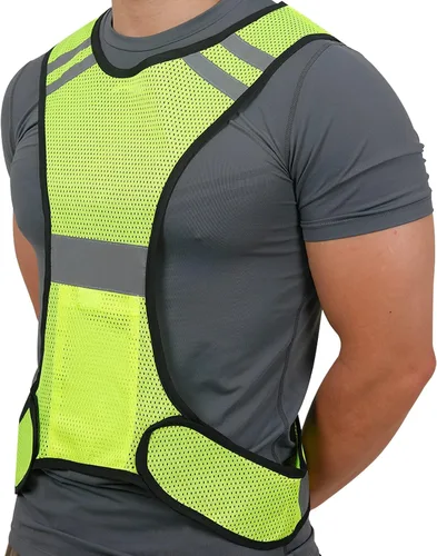 Miniatura 5 de TCCFCCT Chaleco reflectante para correr, equipo de correr de alta visibilidad con bolsillo grande Paquete de 2 malla amarilla