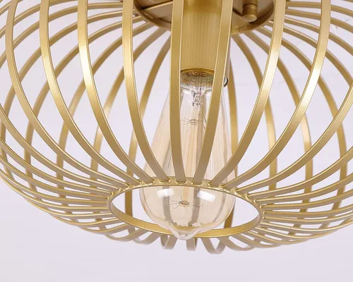 Miniatura 5 de Fivess Lighting Moderna lámpara de montaje empotrado dorada con jaula de metal, lámpara de techo semiempotrada para pasillo, dormitorio, cocina