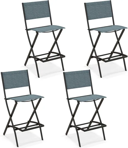Tangkula Juego de 4 taburetes de bar para exteriores, sillas de bar plegables de altura de mostrador con respaldo y reposapiés, sillas de comedor