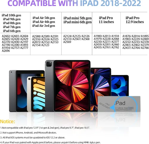 Miniatura 2 de MMK Lápiz capacitivo para iPad 6ª-10ª, A16, Lápiz capacitivo Apple Pencil de carga rápida y ahorro de energía para iPad Air 5/4/3ª, iPad Pro