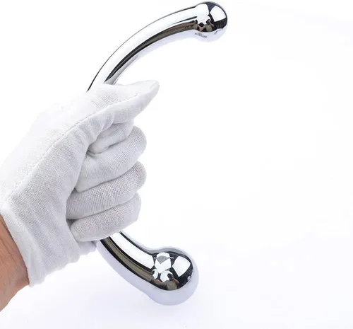 Miniatura 5 de Consolador sexual de doble extremo para masaje, para estimular, fetiche, enchufe anal, consolador de metal curvado de doble extremo, juguete sexual
