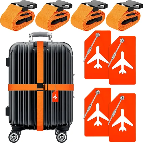 Paquete de 8 correas de equipaje para maleta, etiquetas de silicona ajustables para viaje para equipaje con tarjeta de identificación con nombre,