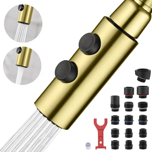 TIORIY Cabezal de repuesto de metal para grifo de cocina, cabezal rociador desplegable con 15 adaptadores para grifo de cocina, boquilla rociadora