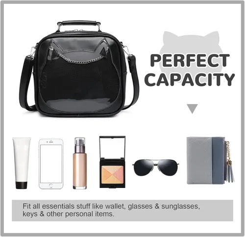 Miniatura 7 de LUI SUI Bolso Ita para mujer, bolso cruzado kawaii, lindo gato, bolso de mensajero, mochila transparente, bolso de hombro con pin