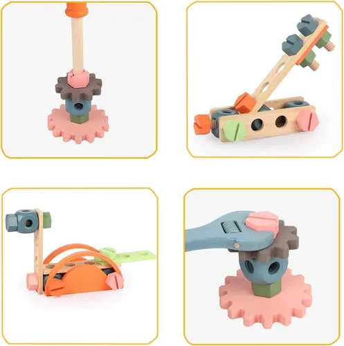 Miniatura 3 de Caja de herramientas de madera para niños pequeños, construcción educativa, juguetes para niños, juego de accesorios de juego, regalo creativo