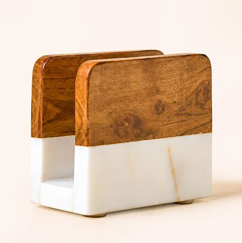 Servilletero de mármol de 5.5 pulgadas para mesa de comedor y encimera de cocina, moderno, vertical, dispensador y soporte de servilletas de madera