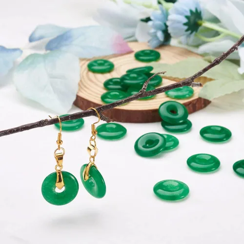 Miniatura 2 de FASHEWELRY 10 colgantes de piedras preciosas de disco de jade natural de 0.945-0.984 in, agujero grande curativo chakra, piedra pulida, abalorios