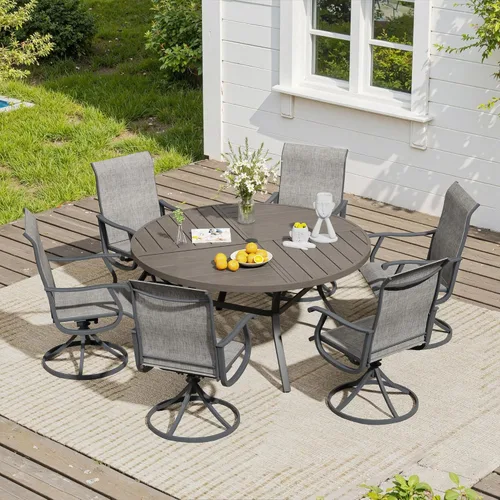 Miniatura 59 de VICLLAX Muebles pequeños de exterior de 3 piezas, 2 sillas giratorias de patio y mesa redonda pequeña para 2, sillas de carbón oscuro y negro