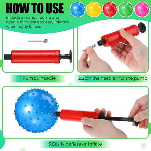 Miniatura 4 de Jerify 64 bolas Knobby de 6.3 pulgadas para niños, bolas sensoriales con bomba de aire, pequeñas inflables, suaves, puntiagudas, para niños, regalos