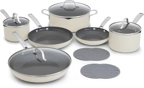 Calphalon Juego de utensilios de cocina antiadherentes de cerámica de 12 piezas, ollas y sartenes de fácil limpieza para cocinar todos los días,