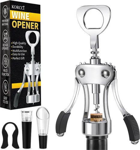 Miniatura 16 de KORCCI Abridor de vino, sacacorchos de ala de aleación de zinc resistente, abrebotellas de cerveza premium, accesorios multifuncionales para vino