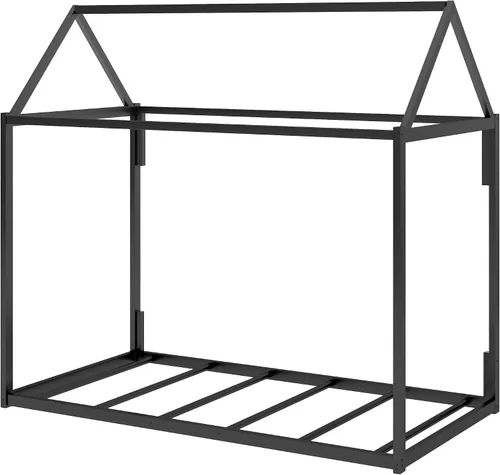 Miniatura 6 de Base de cama de metal de tamaño individual con plataforma en forma de casa de techo, para niños y niñas, soporte de metal resistente, perfecto