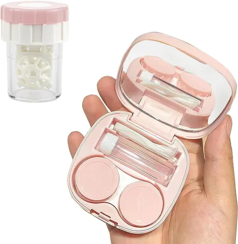 Miniatura 8 de Paquete de 2 mini estuches para lentes de contacto, caja portátil para lentes de contacto, kit de viaje con espejo, pinzas, barra de herramienta