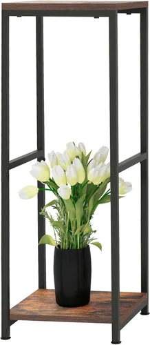 CASIMR - Soporte para plantas de interior, estante alto de metal con tablero cuadrado de madera, estante de exhibición de 2 niveles para múltiples
