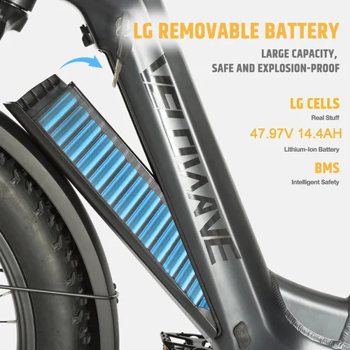 Miniatura 3 de VELOWAVE Bicicleta eléctrica de 26 pulgadas con neumático grueso Ebike eléctrica para adultos con 750 W (pico 1000 W) motor sin escobillas 48 V 15