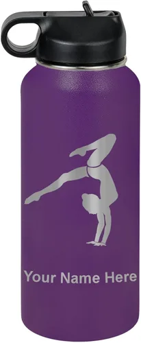 Miniatura 46 de LaserGram Botella de agua personalizada, soporte de mano de gimnasta, acero inoxidable de doble pared aislada al vacío con popote superior, regalo