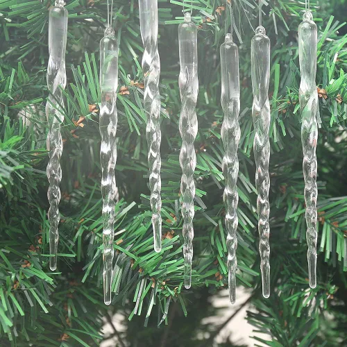 Miniatura 5 de Adornos de carámbanos de 25 piezas, juego de colgantes de carámbanos, decoración de Navidad, carámbanos acrílicos transparentes con cordón