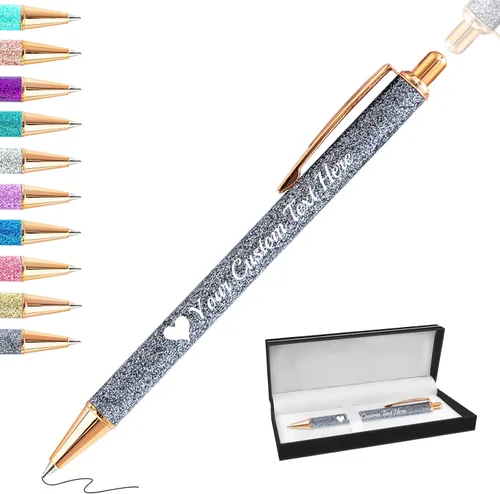 Miniatura 64 de Bolígrafos con purpurina personalizados con nombre, bolígrafos bonitos y bonitos personalizados, bolígrafos retráctiles de tinta negra, suministros