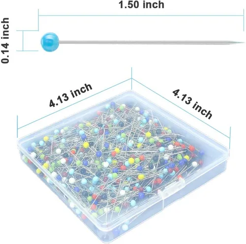 Miniatura 2 de 500 alfileres de costura para tela, alfileres rectos con cabezas de vidrio de bola de colores de 1.5 pulgadas de largo, alfileres de acolchado