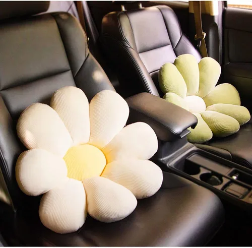 Linda almohada de apoyo lumbar para automóvil, margarita beige, cojín de asiento de apoyo de espalda de cintura, 1 unidad Beige Flower- Almohada de